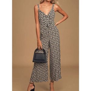 Lulus Black Cheerful Moment Wide‎ Leg Tie Jumpsuit